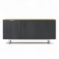 Modern sideboard cabinet with ribbed texture and wooden top 150 x 45 x 75cm