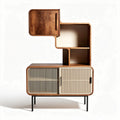 Wooden sideboard with open shelves and cabinet storage in natural finish