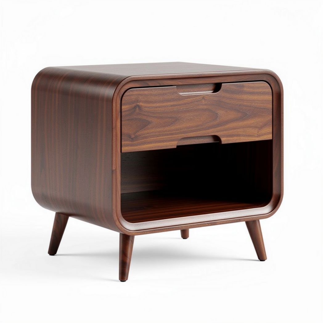 Wooden nightstand with drawer and open shelf space in walnut finish 50 x 40 x 40cm