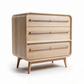 Wooden chest of drawers with three storage compartments in natural finish