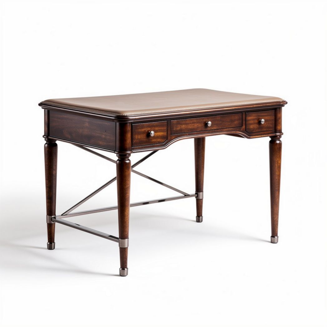 Wooden writing desk with three drawers in dark brown finish 120 x 60 x 75cm