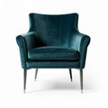 Sofa chair in teal velvet with metal legs measuring 70 x 80 x 85cm