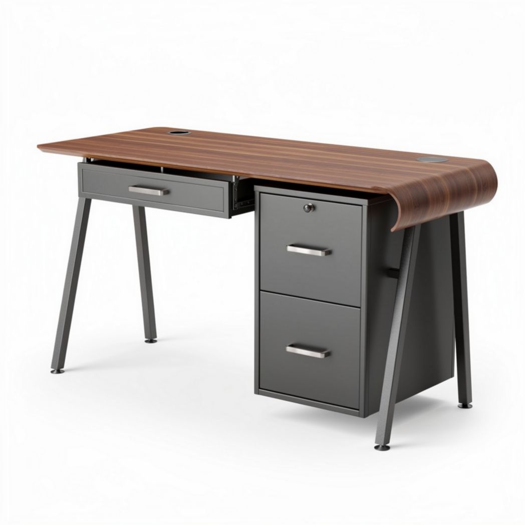 Wood and steel desk with two drawers 120 x 60 x 75cm for home office use