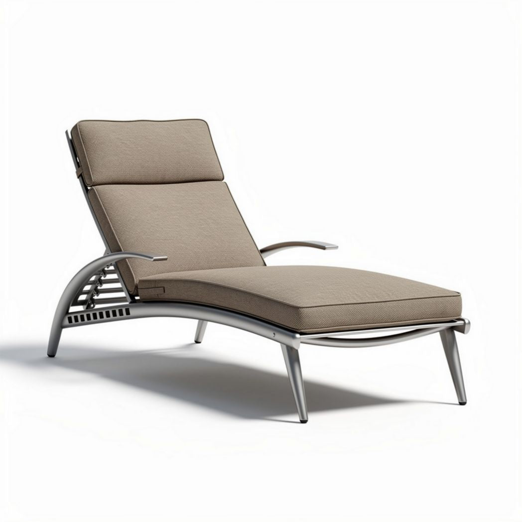 Outdoor adjustable lounge chair with aluminum frame and fabric cushion beige 150 x 75 x 90cm