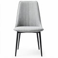 Upholstered dining chair with ribbed design in light gray fabric and black legs 45 x 50 x 85cm