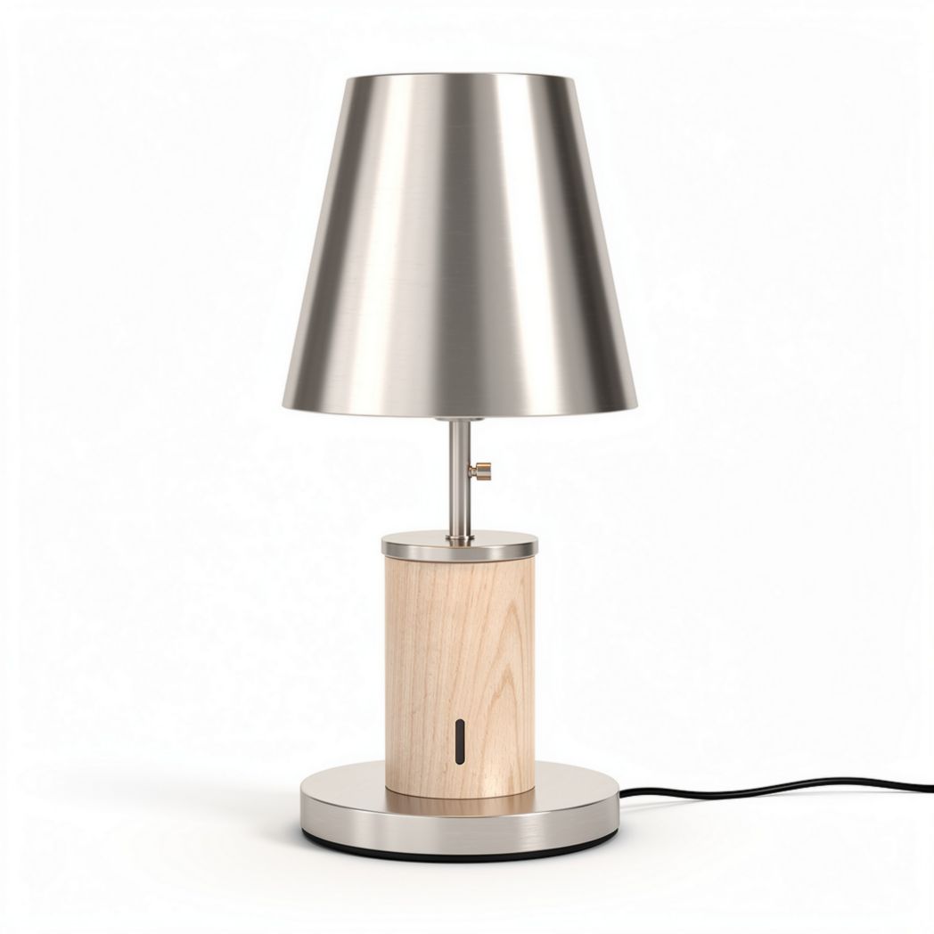 Wood and stainless steel table lamp for home or office use 25 x 25 x 40cm