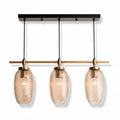 Three-light glass pendant light with black and gold finish 30 x 10 x 15cm