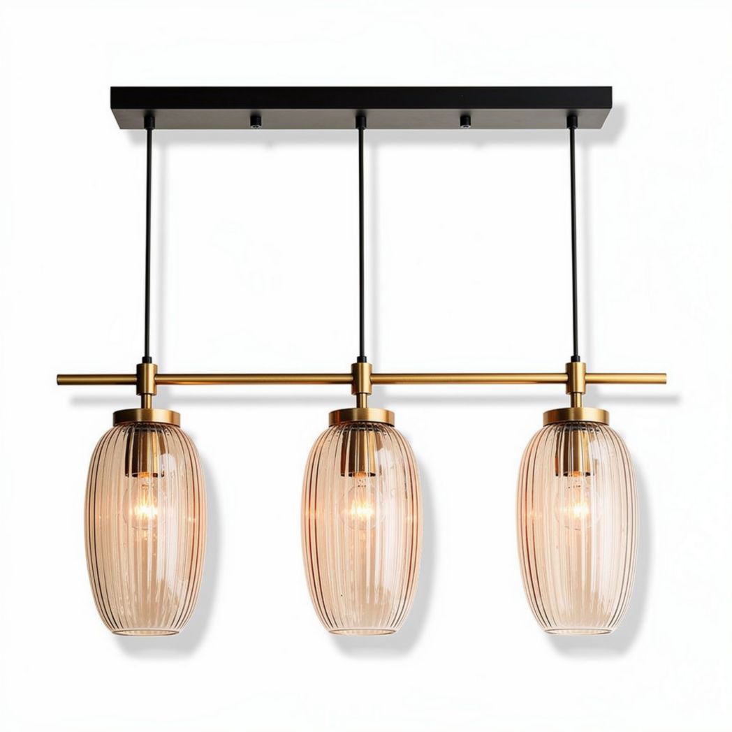 Three-light glass pendant light with black and gold finish 30 x 10 x 15cm
