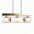 Modern three-light pendant lamp in brushed brass finish with frosted glass shades 40 x 15 x 12cm
