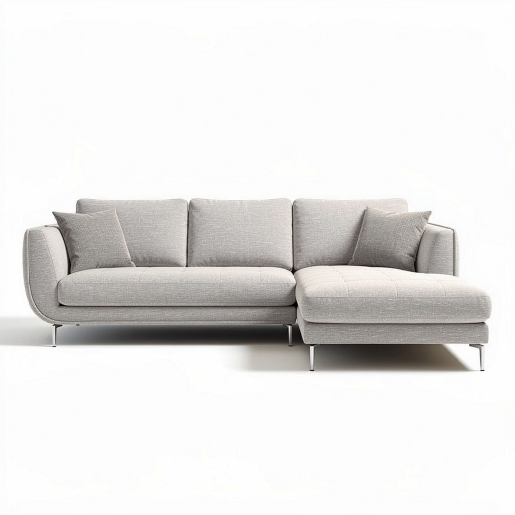 Light gray fabric sectional sofa with chaise lounge and modern design