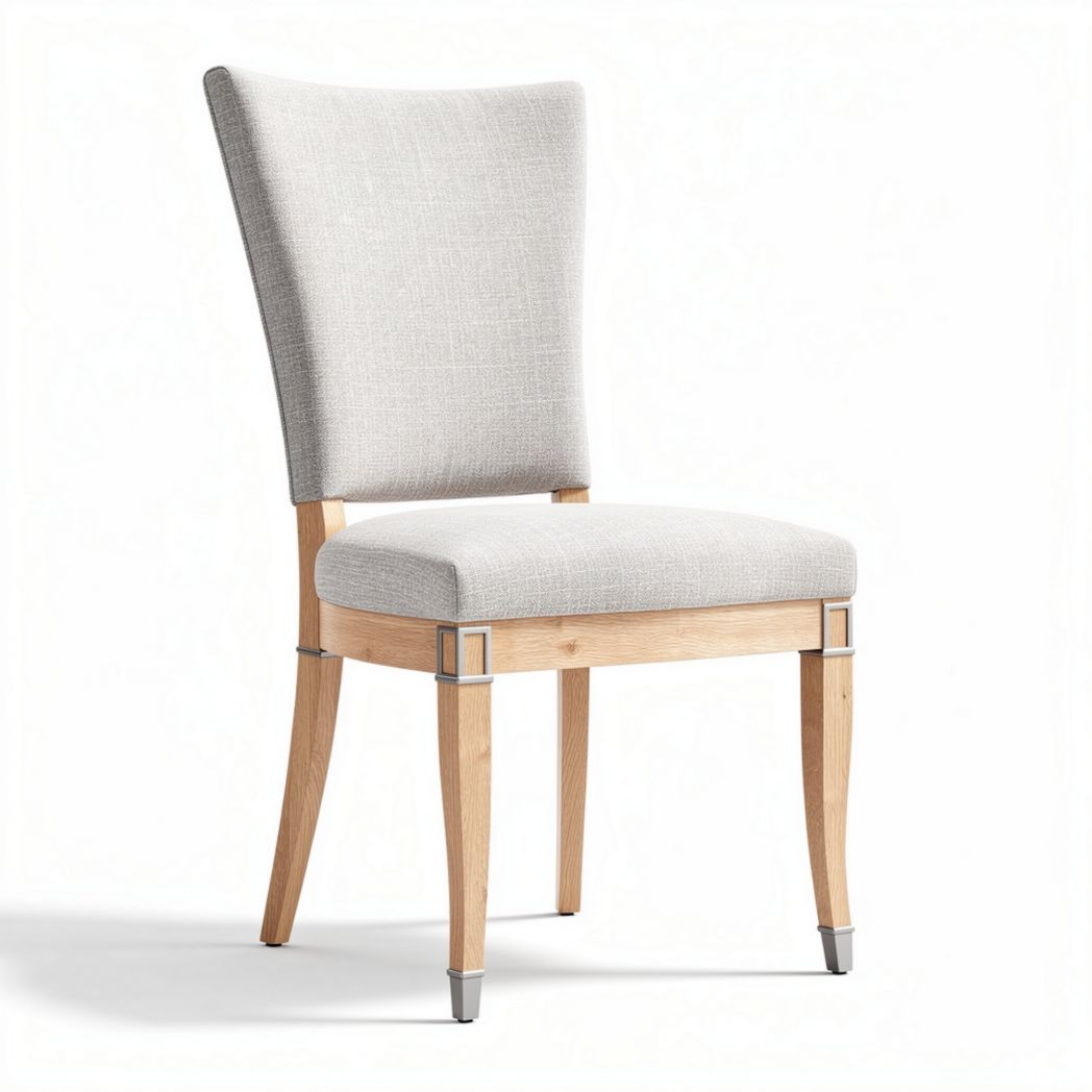 Upholstered dining chair in light gray fabric with wood legs 45 x 50 x 90cm