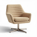 Swivel accent chair in beige fabric with stainless steel base 80 x 80 x 85cm