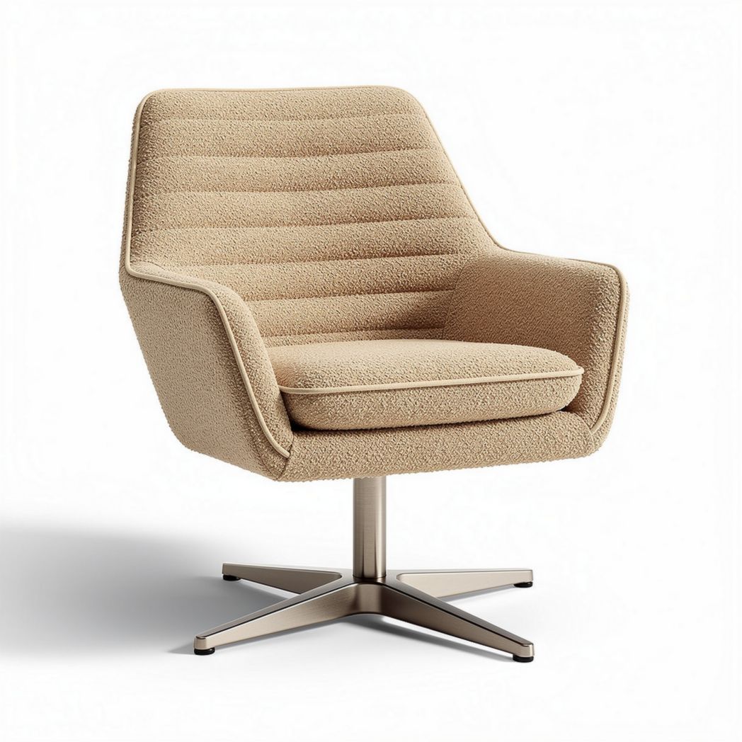 Swivel accent chair in beige fabric with stainless steel base 80 x 80 x 85cm
