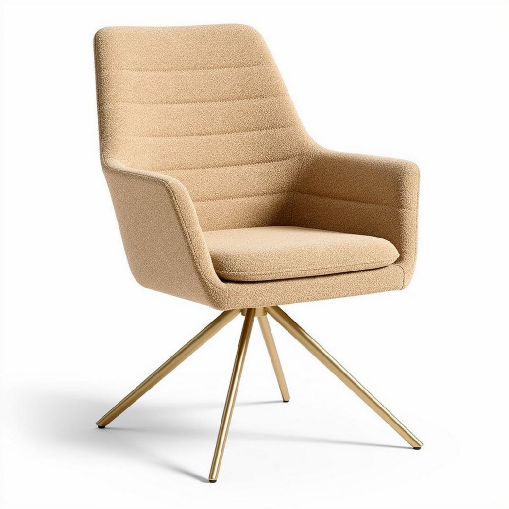 Upholstered lounge chair in beige fabric with gold metal legs 70 x 70 x 85cm