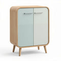 Wooden cabinet with two doors in mint green and natural finish 80 x 70 x 40cm