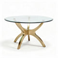 Round glass top dining table with gold metal base 100 x 100 x 75cm