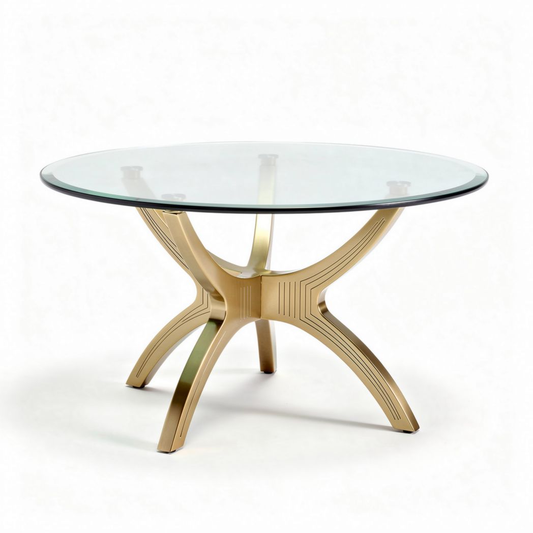Round glass top dining table with gold metal base 100 x 100 x 75cm