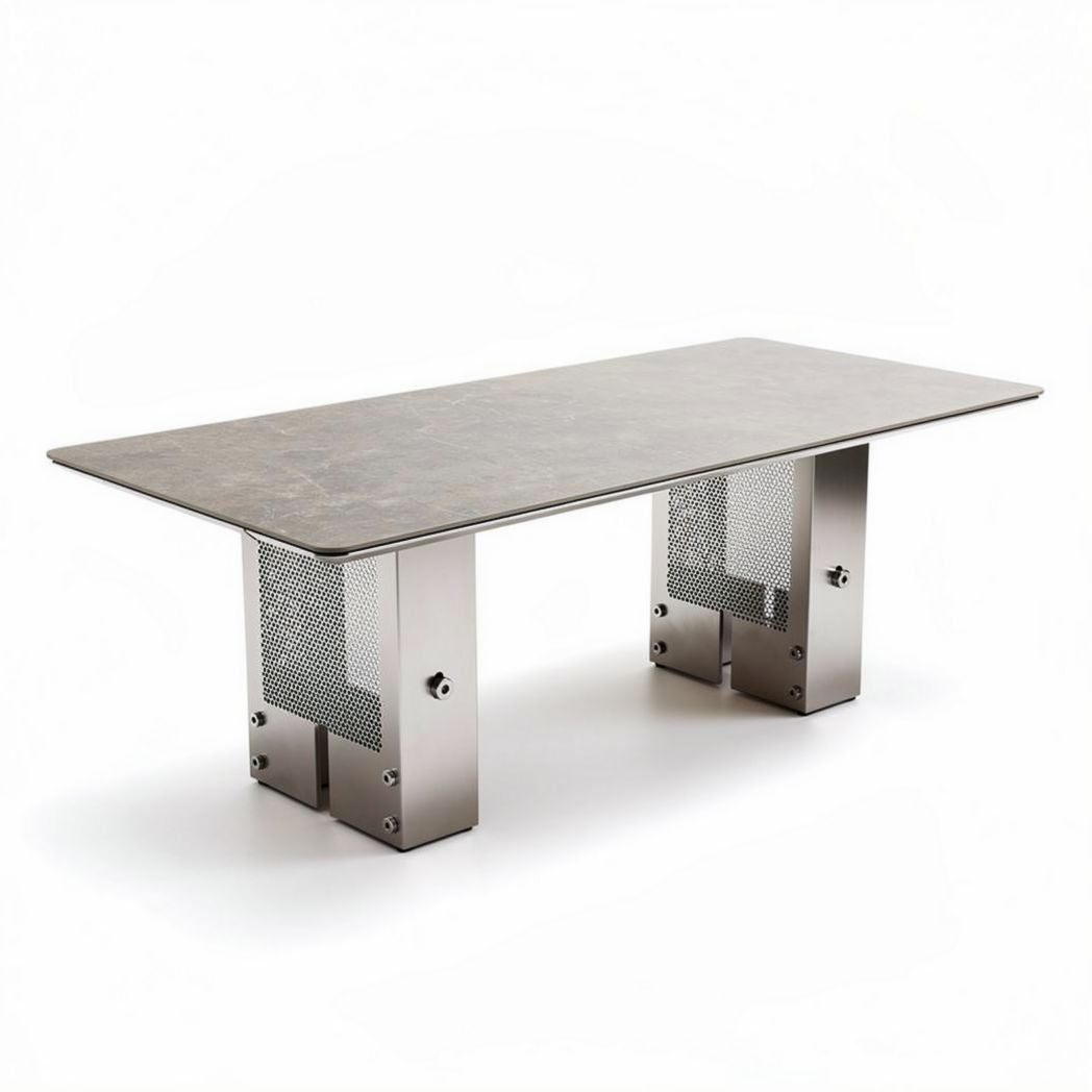 Metal and stone coffee table with rectangular top and industrial design 150 x 75 x 40cm